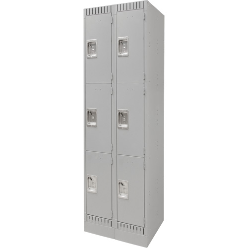 Lockers, 3 -tier, Bank of 2, 24" x 18" x 76", Steel, Grey, Knocked Down Moffatt Supply & Specialties