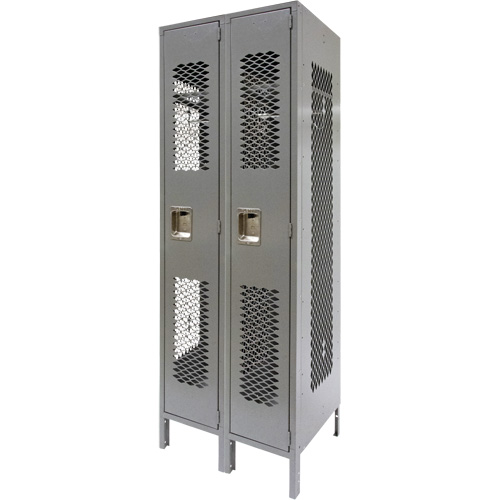 Vented Lockers, Bank of 2, 24" x 18" x 78", Steel, Grey, Knocked Down, Perforated Moffatt Supply & Specialties