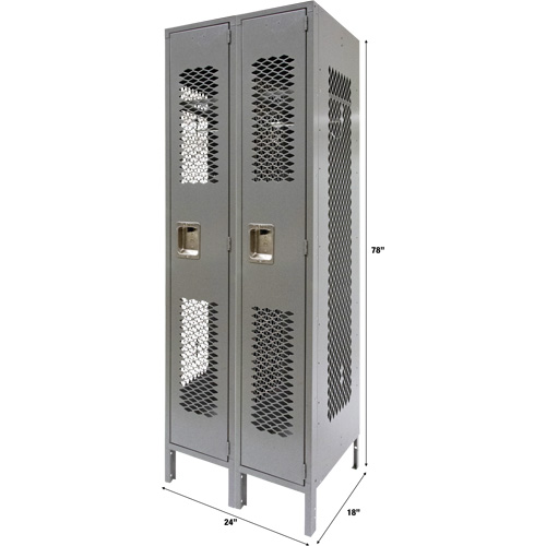 Vented Lockers, Bank of 2, 24" x 18" x 78", Steel, Grey, Knocked Down, Perforated Moffatt Supply & Specialties
