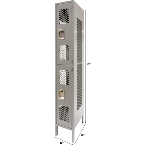 Casiers ventil&eacute;s, 2 niveaux, 12" x 18" x 78", Acier, Gris, D&eacute;mont&eacute;, Perfor&eacute; Moffatt Supply & Specialties