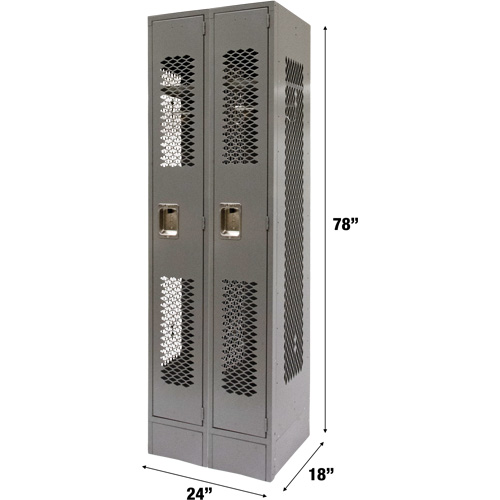 Vented Lockers, Bank of 2, 24" x 18" x 78", Steel, Grey, Knocked Down, Perforated Moffatt Supply & Specialties