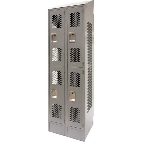 Vented Lockers, 2 -tier, Bank of 2, 24" x 18" x 88", Steel, Grey, Knocked Down, Perforated Moffatt Supply & Specialties