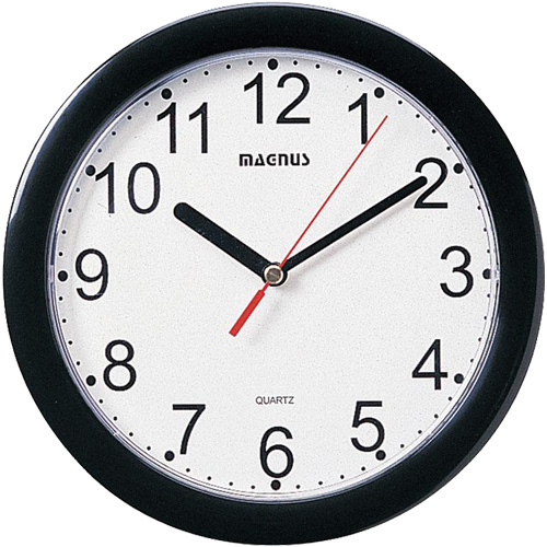 Horloge ronde, Analogique, &agrave; piles, 8" dia., Noir Moffatt Supply & Specialties