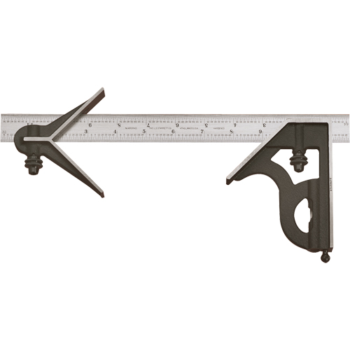 Combination Squares with Square Head & Centre Head - No. 11HC Series with Cast Iron Heads, 12" L, 1/64" Graduations, Steel, Satin Moffatt Supply & Specialties