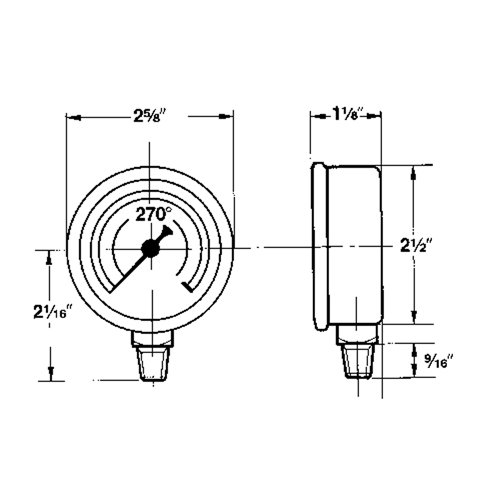 Pressure Gauges, 2-1/2" , 30" Hg-0" Vac., Bottom Mount, Liquid Filled Analogue Moffatt Supply & Specialties