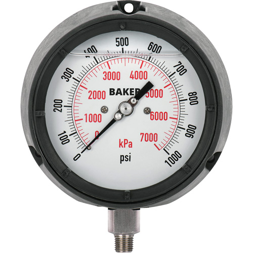 Manom&egrave;tre,  4-1/2", 0 - 1000 psi, Fixation inf&eacute;rieure, Analogique rempli de liquide Moffatt Supply & Specialties