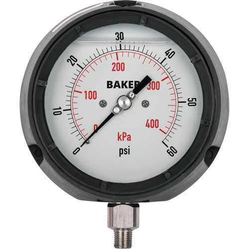 Pressure Gauge, 4-1/2" , 30" 0 Hg Vac., Bottom Mount, Liquid Filled Analogue Moffatt Supply & Specialties