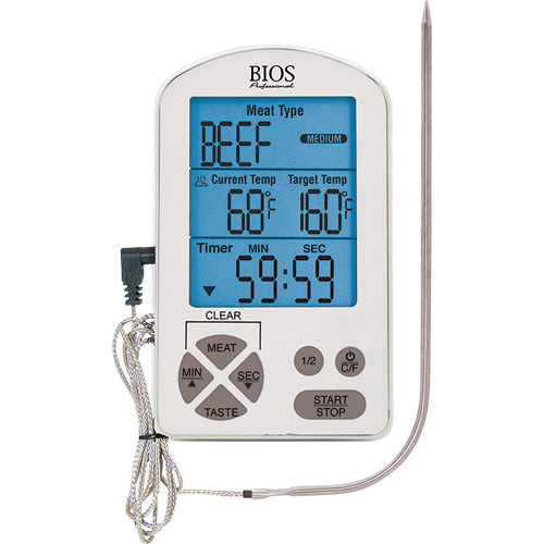 Thermom&egrave;tre &agrave; viande haute de gamme et minuterie, Contact, Num&eacute;rique, -4-122°F ( -20-50°C) Moffatt Supply & Specialties