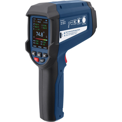 Thermom&egrave;tre infrarouge professionnel avec thermocouple de type K int&eacute;gr&eacute;, -58 - 3362°F (-50 - 1850°C), 55:1, &eacute;missivit&eacute; Ajustable Moffatt Supply & Specialties