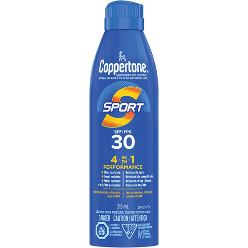 &eacute;cran solaire r&eacute;sistant &agrave; l'eau Sport, FPS 30, A&eacute;rosol Moffatt Supply & Specialties