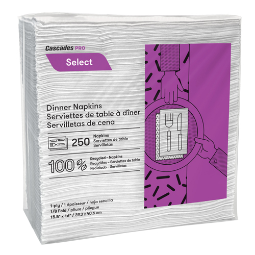 Serviettes de table &agrave; pli 1/8 Pro Select, 1 pli, 15,5" x 16" Moffatt Supply & Specialties