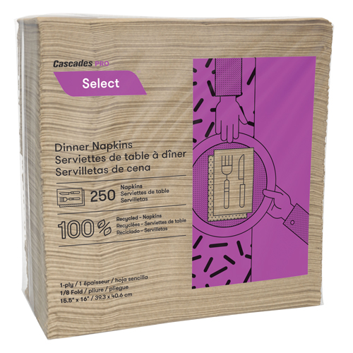 Serviettes de table &agrave; pli 1/8 Pro Select, 1 pli, 15,5" x 16" Moffatt Supply & Specialties