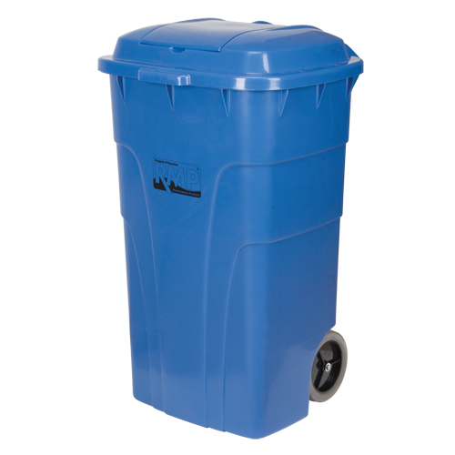 Roll Out Recycling Bin, Curbside, Polyethylene, 65 US gal. Moffatt Supply & Specialties