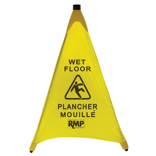 C&ocirc;ne de s&eacute;curit&eacute; &agrave; d&eacute;ploiement pour plancher mouill&eacute;, Bilingue avec pictogramme Moffatt Supply & Specialties