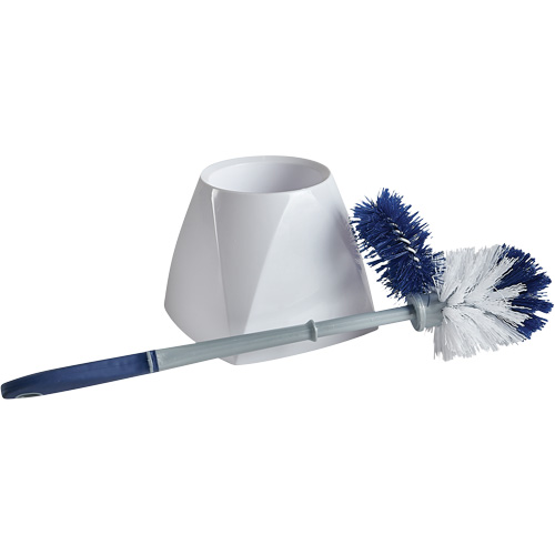 Toilet Brush with Lip & Holder, 15" L, Synthetic Bristles, White Moffatt Supply & Specialties