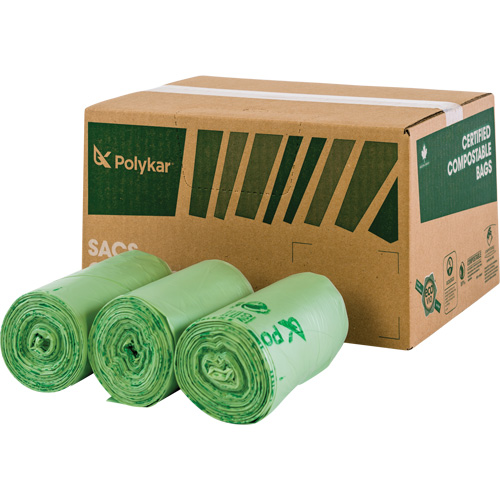 Certified Compostable Bags, Regular, 17" L x 17" W, Green, 10 L (3 Gal.) Capacity Moffatt Supply & Specialties