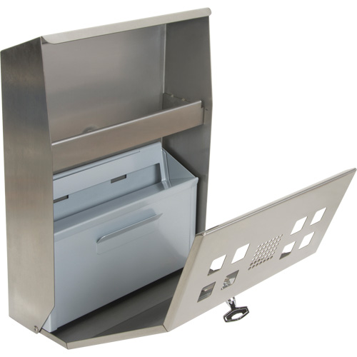 Cendrier, Montage mural, Acier inoxydable, Capacit&eacute; 1.6 Litres, Hauteur 13-4/5" Moffatt Supply & Specialties