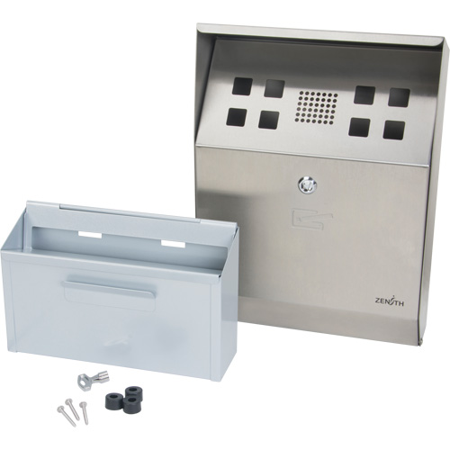 Cendrier, Montage mural, Acier inoxydable, Capacit&eacute; 1.6 Litres, Hauteur 13-4/5" Moffatt Supply & Specialties