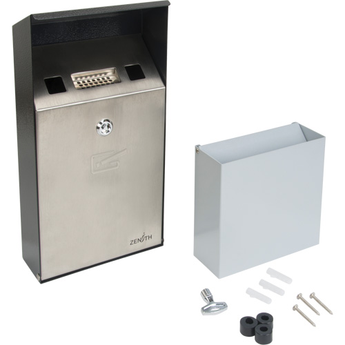 Smoking Receptacle, Wall-Mount, Stainless Steel, 1 Litre Capacity, 11-4/5" Height Moffatt Supply & Specialties