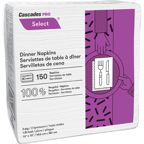 Serviettes de table &agrave; plis 1/8 Pro Select, 2 pli, 15" x 16" Moffatt Supply & Specialties