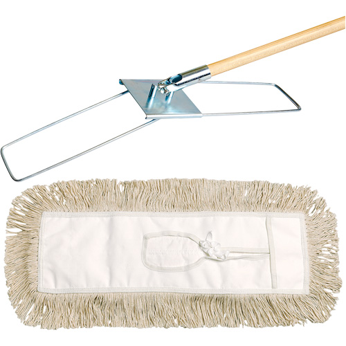 Break-Ezy Dust Mop System, Tie-On Style, Cotton, 48" L x 3-1/2" W Moffatt Supply & Specialties