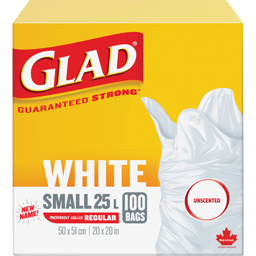 Small 25L Unscented Garbage Bags, Regular, 20" W x 20" L, White Moffatt Supply & Specialties