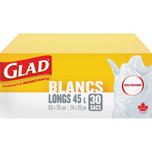 Tall 45L Unscented Garbage Bags, Regular, 24" W x 28" L, White Moffatt Supply & Specialties
