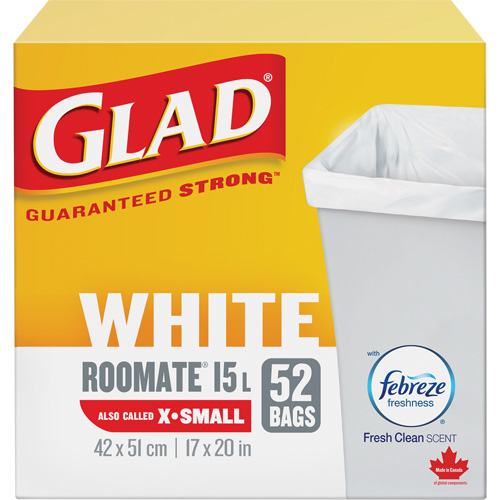 X-Small 15L Roommate Febreze Garbage Bags, Regular, 17" W x 20" L, White Moffatt Supply & Specialties