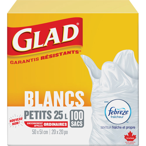 Petits sacs &agrave; ordures 25 L avec Febreze, R&eacute;gulier, 20" la x 20" lo, Blanc Moffatt Supply & Specialties