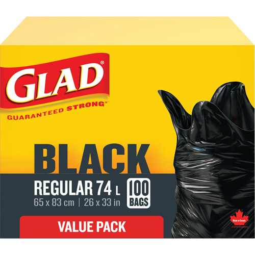 74L Garbage Bags, Regular, 26" W x 33" L, Black Moffatt Supply & Specialties