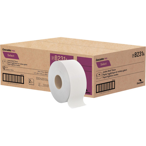 Pro Select&reg; Toilet Paper, Jumbo Roll, 2 Ply, 750' Length, White Moffatt Supply & Specialties
