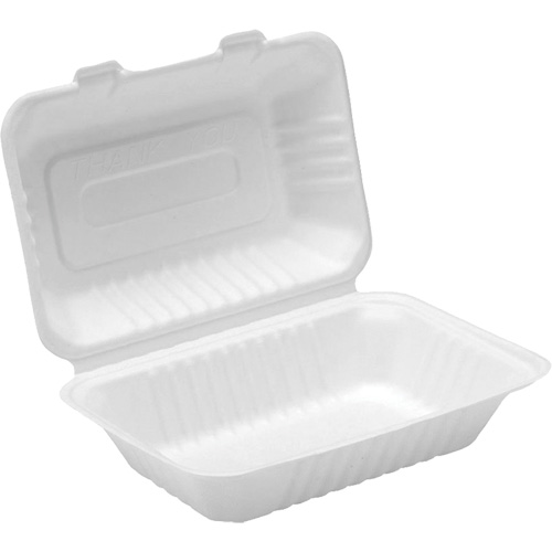 Compostable Hinged Food Containers, Bagasse, Rectangular Moffatt Supply & Specialties