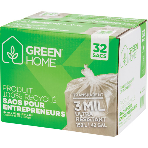 Sacs &agrave; ordures Green Home, Fort, 33" la x 48" lo, 3 mils, Transparent, Capacit&eacute; 159 L (42 gal.) Moffatt Supply & Specialties