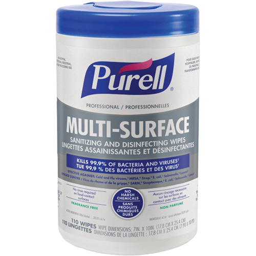 Professional Multi-Surface Sanitizing & Disinfecting Wipes, 7" x 10", 110 Count Moffatt Supply & Specialties