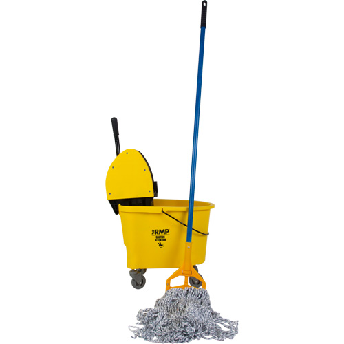 Floor-Finishing Mop & Bucket Kit with 24 oz. Candy-Striped Mop Head, Down Press, 8.75 US Gal.(35 Quart), Yellow Moffatt Supply & Specialties