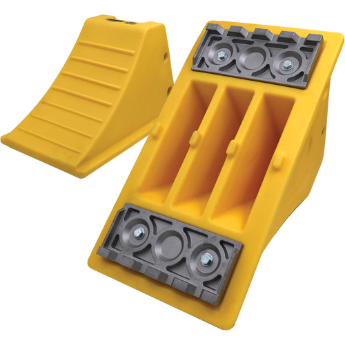 40 Ton Large Equipment Wheel Chock with Aluminum Cleats, Urethane, Yellow Moffatt Supply & Specialties