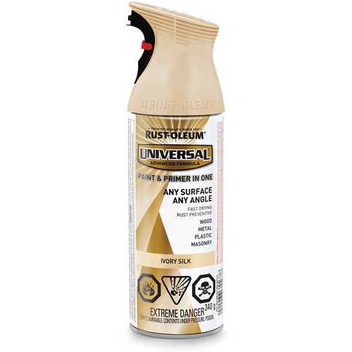 Universal&reg; Enamel Paint & Primer In One, Ivory Silk White, Satin, Aerosol Can Moffatt Supply & Specialties