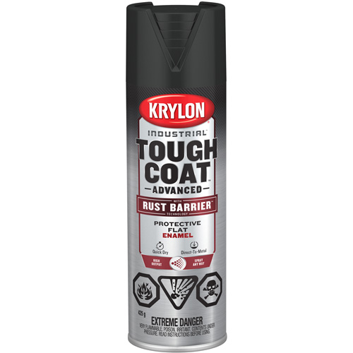 Peinture Tough Coat avec technologie Rust Barrier, Noir, Plat, 425 g, Canette a&eacute;rosol Moffatt Supply & Specialties