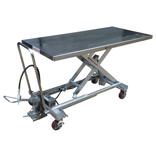 Pneumatic Hydraulic Scissor Lift Table, Stainless Steel, 63" L x 31-1/2" W, 1000 lbs. Cap. Moffatt Supply & Specialties