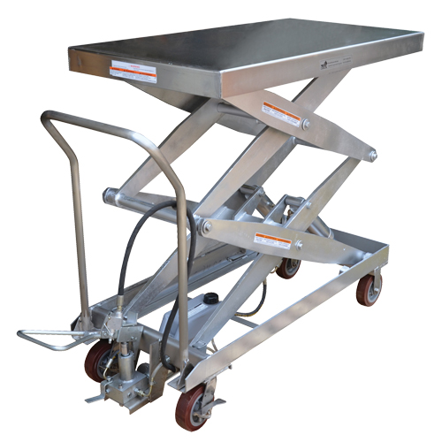 Pneumatic Hydraulic Scissor Lift Table, Stainless Steel, 47-1/4" L x 24" W, 1500 lbs. Cap. Moffatt Supply & Specialties