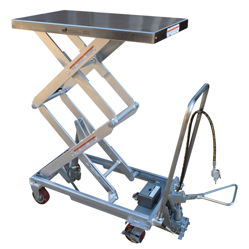 Pneumatic Hydraulic Scissor Lift Table, Stainless Steel, 35-1/2" L x 20" W, 800 lbs. Cap. Moffatt Supply & Specialties