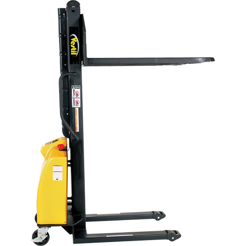 Narrow Mast Powered Lift Stacker, Electric Operated, 1500 lbs. Capacity, 63" Max Lift Moffatt Supply & Specialties