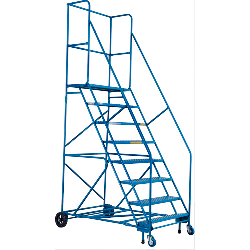 Escabeau roulant certifi&eacute; CSA avec marche verrouillable, 8 marches, Largeur de la marche 30", Hauteur de la plateforme 72", Acier Moffatt Supply & Specialties