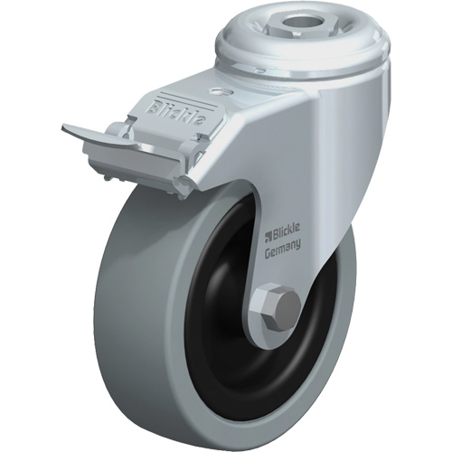 Light-Duty Caster, Swivel with Brake, 4" (101.6 mm), Solid Rubber, 242 lbs. (110 kg.) Moffatt Supply & Specialties