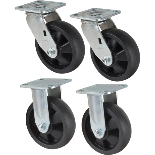 Jeu de roulettes, Fixe/Pivotant, 6" (152,4 mm), Nylon, 2400 lb (1089 kg) Moffatt Supply & Specialties