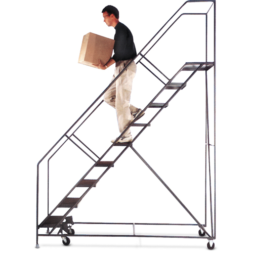 Slope Rolling Ladder, 11 Steps, Anti-Skid, 50° Incline, 110" High Moffatt Supply & Specialties