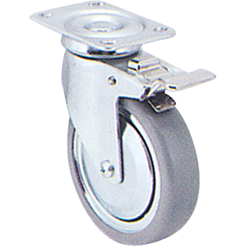 Zinc Plated Caster, Swivel with Brake, 4" (101.6 mm), Rubber, 200 lbs. (91 kg.) Moffatt Supply & Specialties