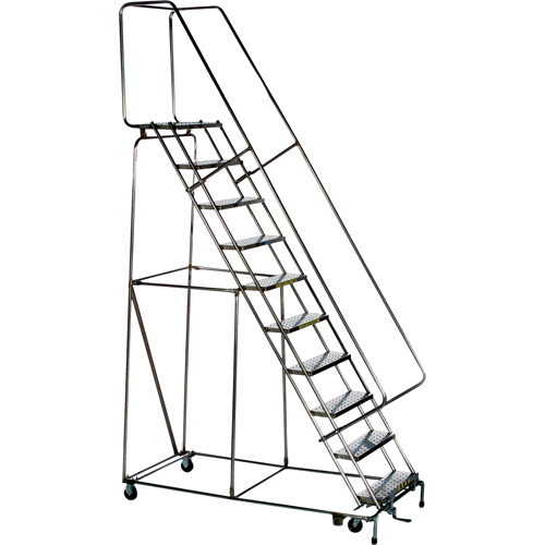 Lockstep Rolling Ladders, 9 Steps, 24" Step Width, 90" Platform Height, Stainless Steel Moffatt Supply & Specialties