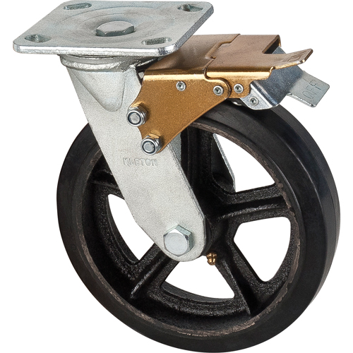 Mold-on Caster, Swivel with Brake, 8" (203.2 mm), Rubber, 660 lbs. (299 kg.) Moffatt Supply & Specialties