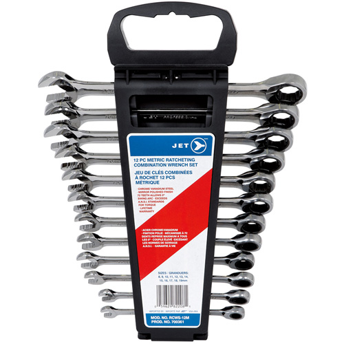 Jeu de cl&eacute;s mixtes m&eacute;triques &agrave; rochet &agrave; motif long 12 mcx, Poign&eacute;e Ordinaire Moffatt Supply & Specialties